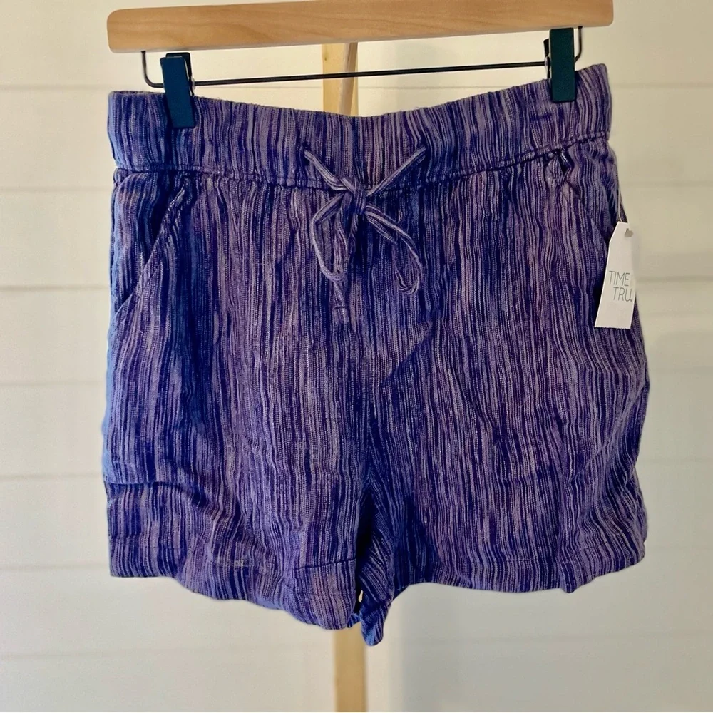 Time and Tru Linen Blend‎ Blue Pull On Women's Shorts